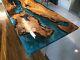 Blue Resin River Dining Confrence Center Table Top Natural Acaica Wood Decors