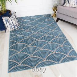 Blue Teal Indoor Outdoor Washable Spill Proof Durable Textured Soft Home Rugs