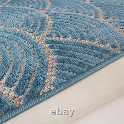 Blue Teal Indoor Outdoor Washable Spill Proof Durable Textured Soft Home Rugs