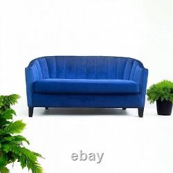 Blue Velvet Accent 2 Seat Chairs Velvet Tub Chair Contemporary Living Room Sofa