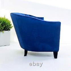 Blue Velvet Accent 2 Seat Chairs Velvet Tub Chair Contemporary Living Room Sofa