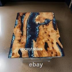 Blue Wave Epoxy Coffee Table Luxury Wooden Cafeteria Countertop Hallway Decors