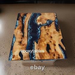 Blue Wave Epoxy Coffee Table Luxury Wooden Cafeteria Countertop Hallway Decors