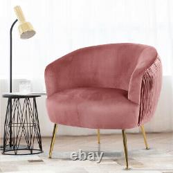 Blush Pink Velvet Scalloped Back Tub Armchair Single Sofa Cuddle Chair Metal Leg