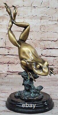Bronze Art Deco Style Metal Toad Frog Gold Natural Patina Sculpture Figurine