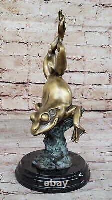 Bronze Art Deco Style Metal Toad Frog Gold Natural Patina Sculpture Figurine