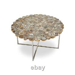 Brown Agate Hallway End Table with Epoxy Round Coffee Table Top for Guest Room