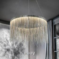 CGC Chrome Silver Waterfall Chandelier LED Large Pendant Light Ceiling Lamp Tier
