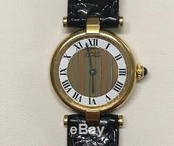 Cartier Must VLC SM Ladies Watch On Black Strap With Trinity Colour Dial