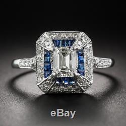 Certified 1.70Ct Emerald-Cut Art Deco Style Sapphire Engagement Ring In14K Gold