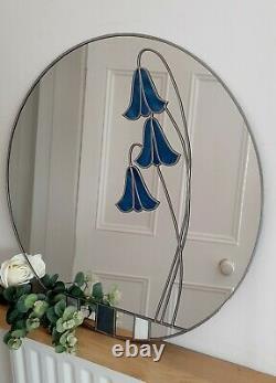 Circular Bluebell Mackintosh Style Stained Glass Effect Mirror Made in the UK