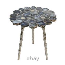 Coffee Table Top Resin Art with Dark Gray Agate Stone Round Shape Entryway table
