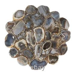 Coffee Table Top Resin Art with Dark Gray Agate Stone Round Shape Entryway table