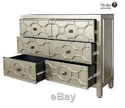 Contemporary gold 6 drawer chest of drawers with raised pattern
