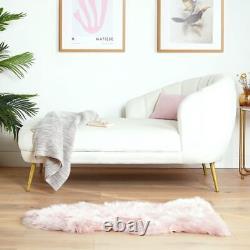 Cream Chaise Lounge Longue Sofa Velvet Padded Back Gold Legs Living Room Bedroom