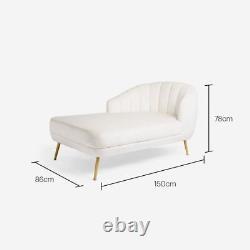 Cream Chaise Lounge Longue Sofa Velvet Padded Back Gold Legs Living Room Bedroom