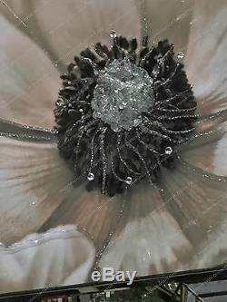 Cream & brown flower picture with crystals, liquid art & mirror frame