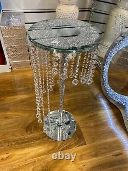 Crushed Crystal Glass Side Table With Hanging Balls Decorative Table 62cmTall