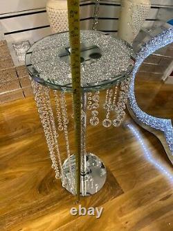 Crushed Crystal Glass Side Table With Hanging Balls Decorative Table 62cmTall