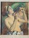 Curiosa Painting Xxth Parrot Nude Portrait Signed Art Deco Style Painting