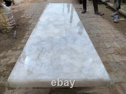 Custom Made White Agate Dining Table Top Handmade Kitchen Slab Countertop Decors
