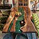 Custome Made Epoxy Resin Dining Table, Green Hanmade Home Decor Tops