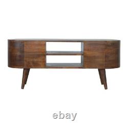 Danish Design Art Deco Style TV Cabinet Media Unit Sideboard In Dark Wood Solid