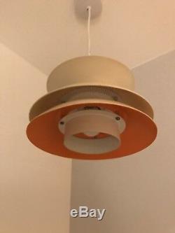 Danish Mid Century Multi Tiered Ceiling Lamp With Orange Interior, Denmark 1970s