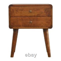 Dark Brown Curved Mid Century Style Bedside Table Cabinet Art Deco Scandanavian