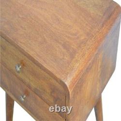 Dark Brown Curved Mid Century Style Bedside Table Cabinet Art Deco Scandanavian