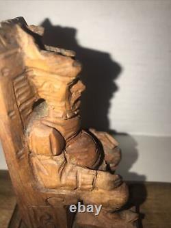 Don Quixote Sancho Panza Bookends Set Wood Hand-Carved Antique Art Deco-Style