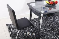 Double Layer Glass Table and 4 Faux Leather Chairs Dining Table and Chairs Set