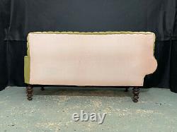 EB1216 Danish Green Patterened Fabric High-Backed Chaise Longue Vintage Lounge