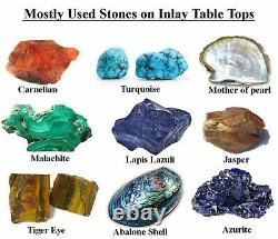 Elegant Marble Coffee Table Top Semi Precious Stone Inlaid Corner Table 21 Inch