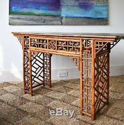 Elegant Mid 20th C Large Chinese Oriental Bamboo Side Desk Console Hall Table