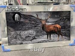 Elegant Stag in the mountains 3D glitter wall art in mirror frame