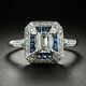 Emerald-cut Art Deco Style Diamond Sapphire Engagement Wedding 925 Silver Ring