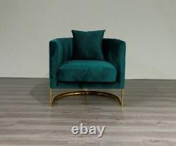 Emerald Green Velvet Tub Accent Chair Gold Finish Frame UK Stock FREE Delivery