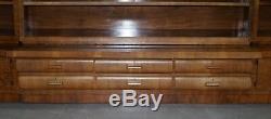 Enormous MID Century Modern 500cm Wide Walnut Bookcase With Drawers & Cupboards