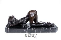 Erotic Bronze Nude Girl Sculpture / figurine on a solid marble base, Art, Gift