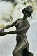 European Style Art Deco Nude Dancing Nymph Bronze Statue With Black Marble Sale