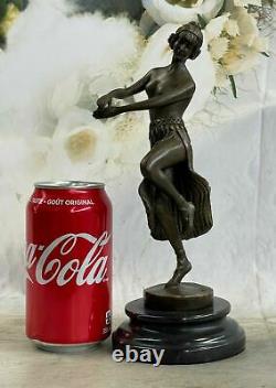 European Style Art Deco Nude Dancing Nymph Bronze Statue with Black Marble Sale