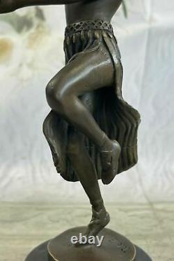European Style Art Deco Nude Dancing Nymph Bronze Statue with Black Marble Sale