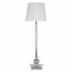 Everly Quinn Bedside Table Light, Metal Base Silver White Silk Empire Shade 75cm