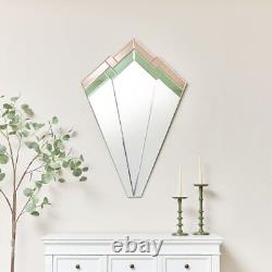 Extra Large Green & Pink Glass Art Deco Fan Wall Mirror vintage antique wall