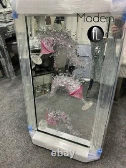 Extra large 3 Cocktail glass pink 3D glitter art with mirrored frame