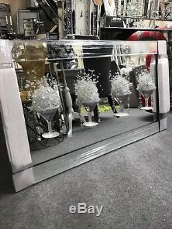 Extra large 4 Cocktail glass 3D glitter art mirrored picture with mirrored frame