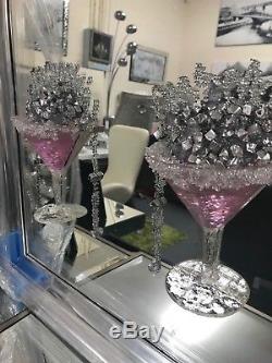 Extra large Pink Cocktail glass 3D glitter art mirrored picture, 4 glass picture