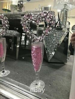 Extra large Pink Heart Cocktail glass 3D glitter art mirrored picture