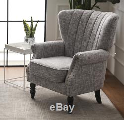 Fabric Linen Tub Armchair Accent Wing High Back Chair Single Seat Sofa Home Cafe
